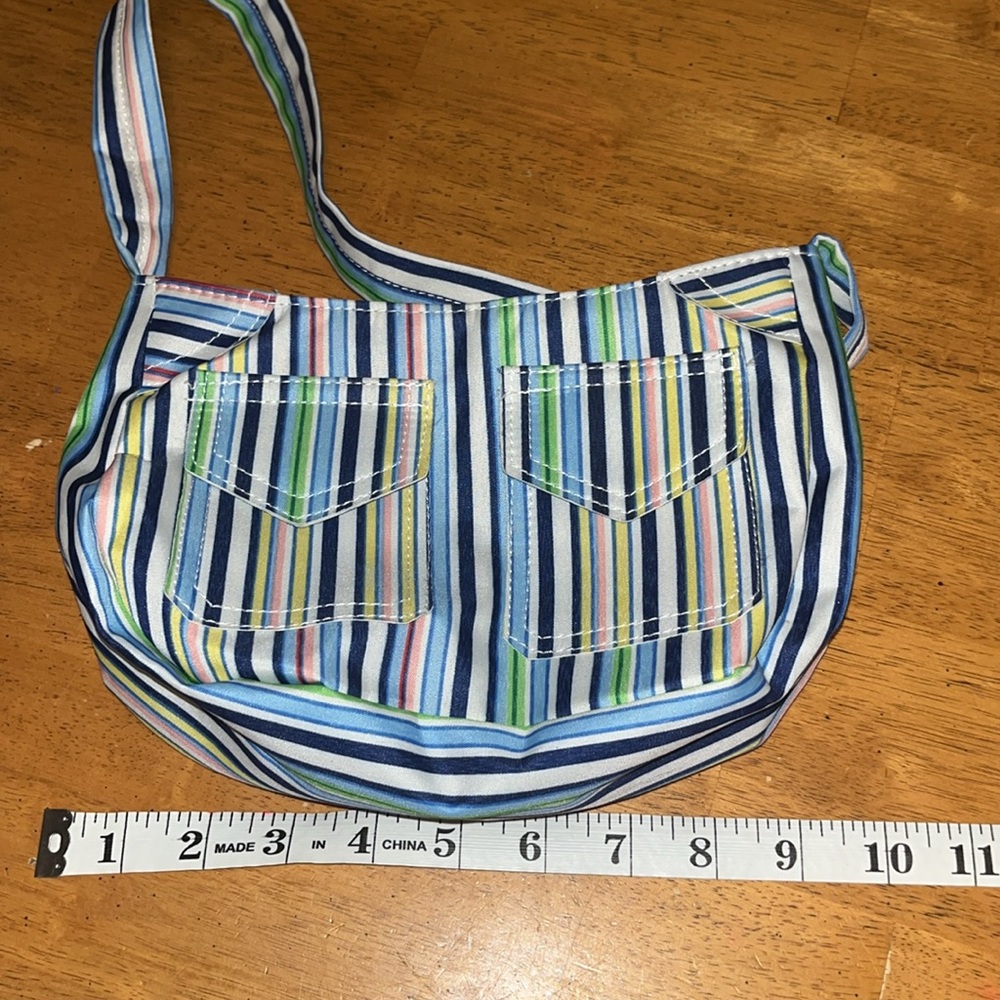 Striped Multicolor Pastel Blue White Green Pink Yellow Zippered Shoulder Bag - Picture 9 of 13